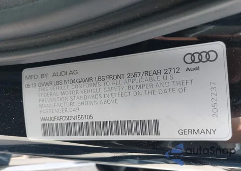 2013 Audi A6 2.0T Premium из США, поврежденный, VIN WAUGFAFC5DN155105